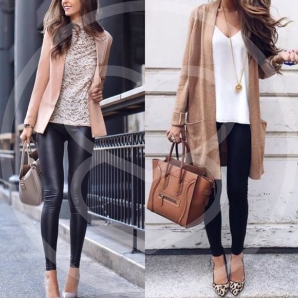 Luxe Black vegan leather Tummy Control matte slick leggings - Picture 4 of 8